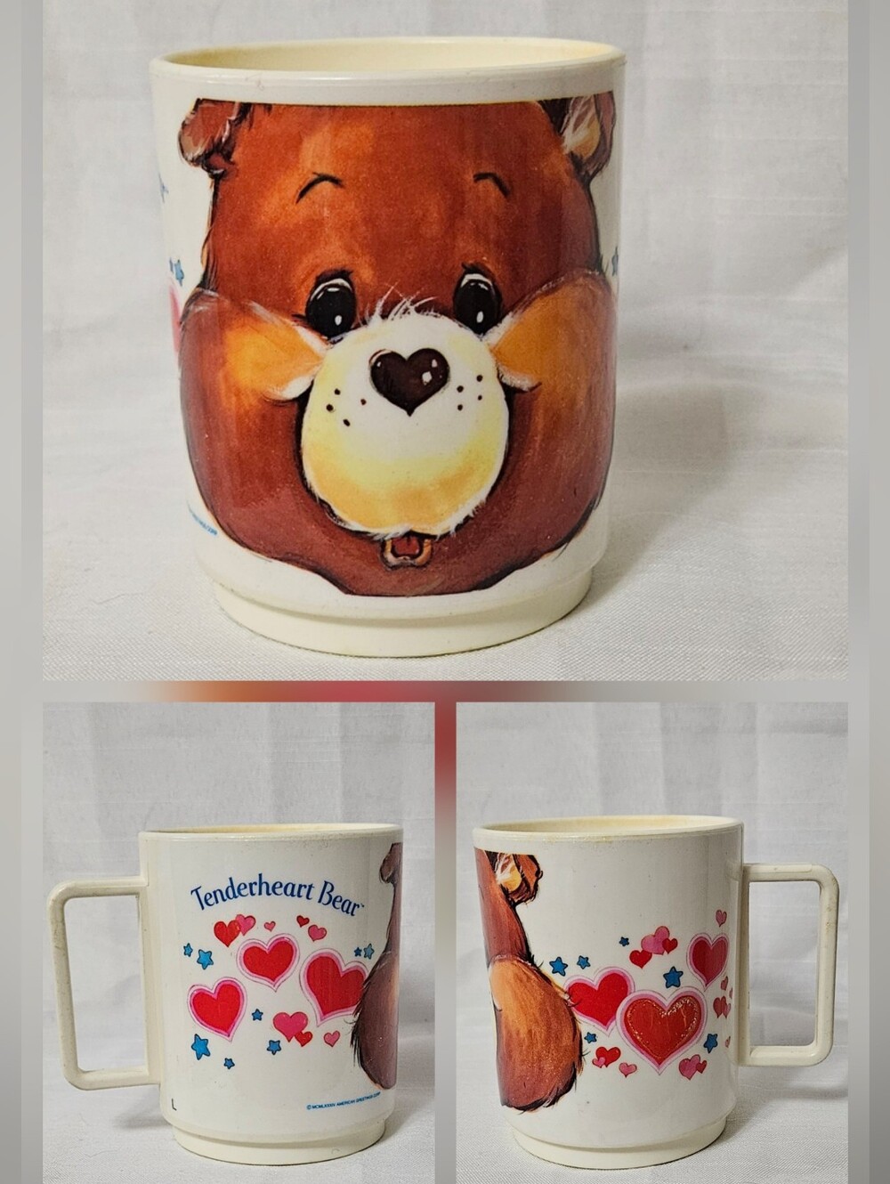 Deka Care Bears Tenderheart Bear Plastic Cup Mug Hearts USA 1984 Cartoons Vtg